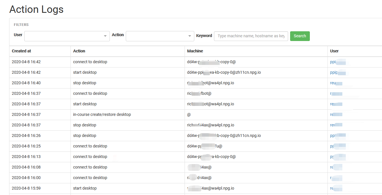 Desktop action logs
